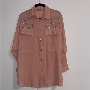 Forever 21 Peach Embellished Button-Front Shirt